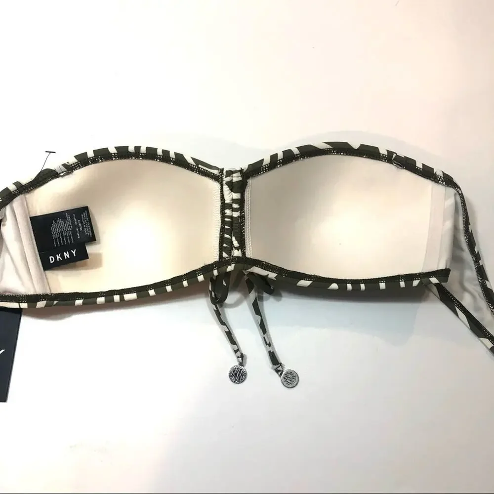 DKNY OLIVE Bandeau Tie-Front Bikini Swim Top